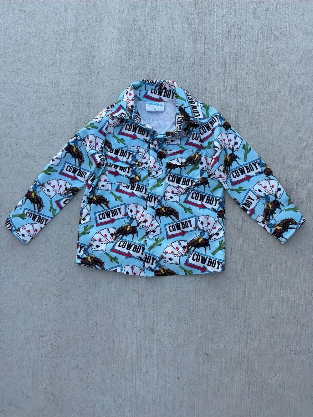 Shea Baby Cowboy Print Button-Down Shirt - Light Blue 3T